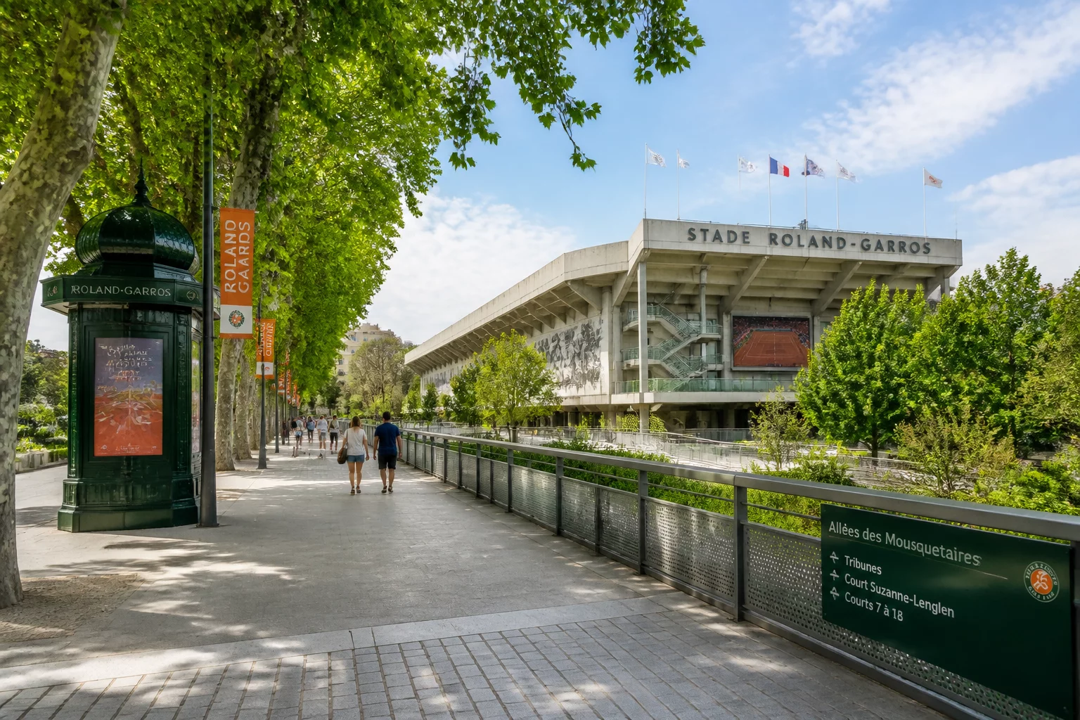 Voies piétonnes et accès au stade Roland Garros